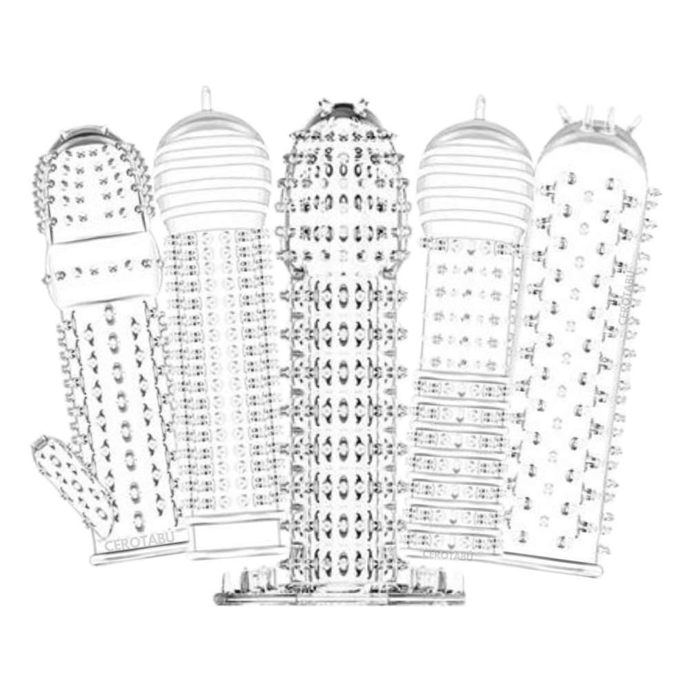 Funda Pene Condón Texturas + Longitud + Grosor Retardante