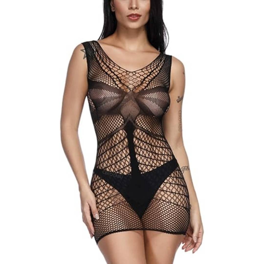 Body Vestido En Malla Enterizo Encaje Lenceria Femenina