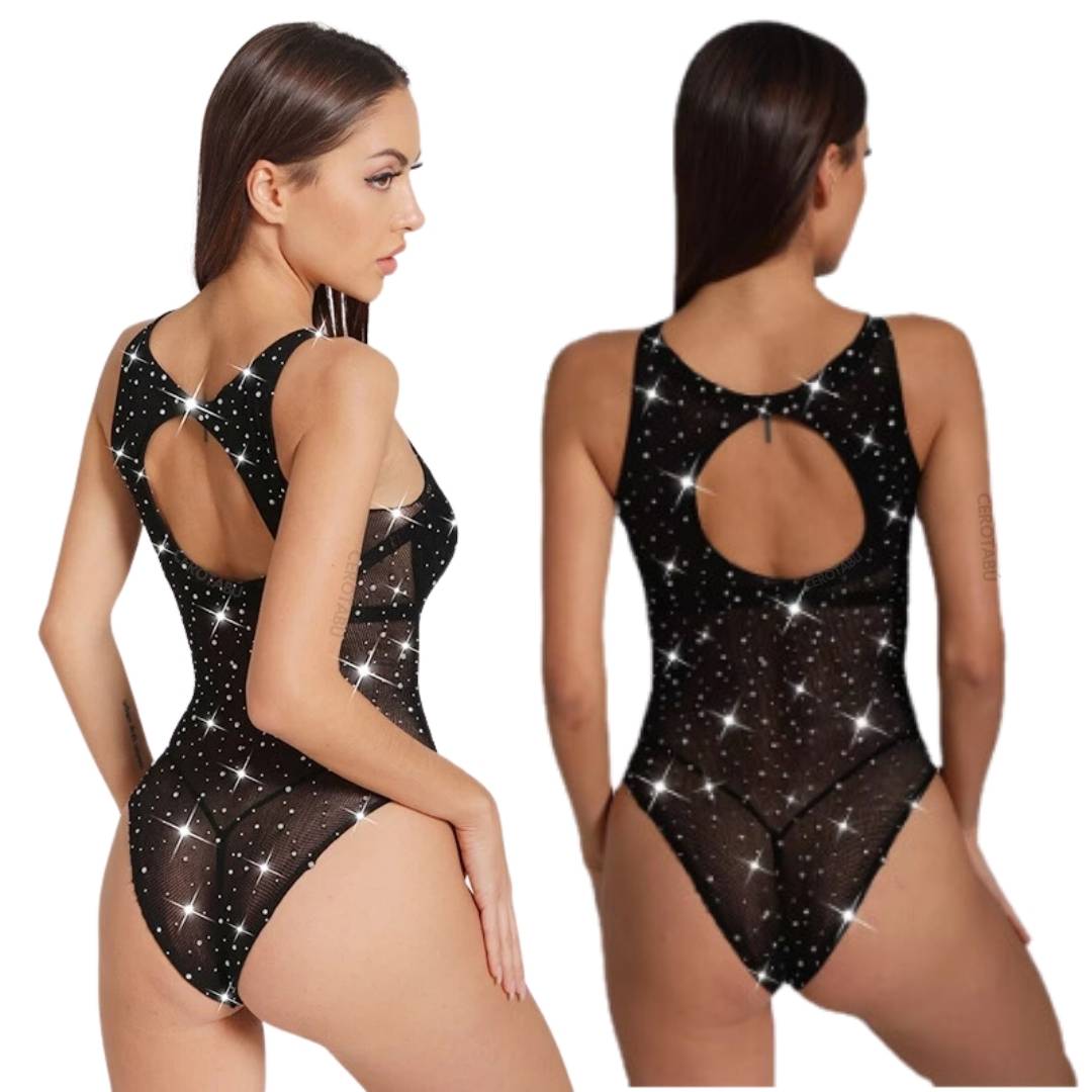 Body Malla Sexy Lencería Encaje con brillos
