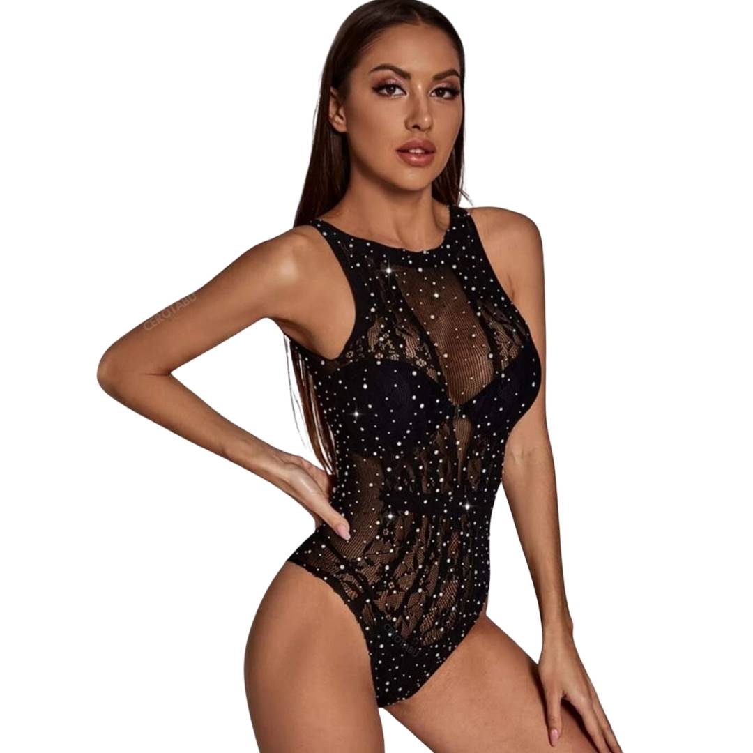 Body Malla Sexy Lencería Encaje con brillos